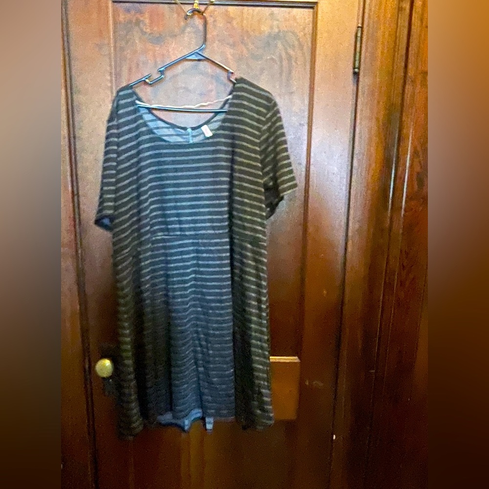 Black dress with gray strips.